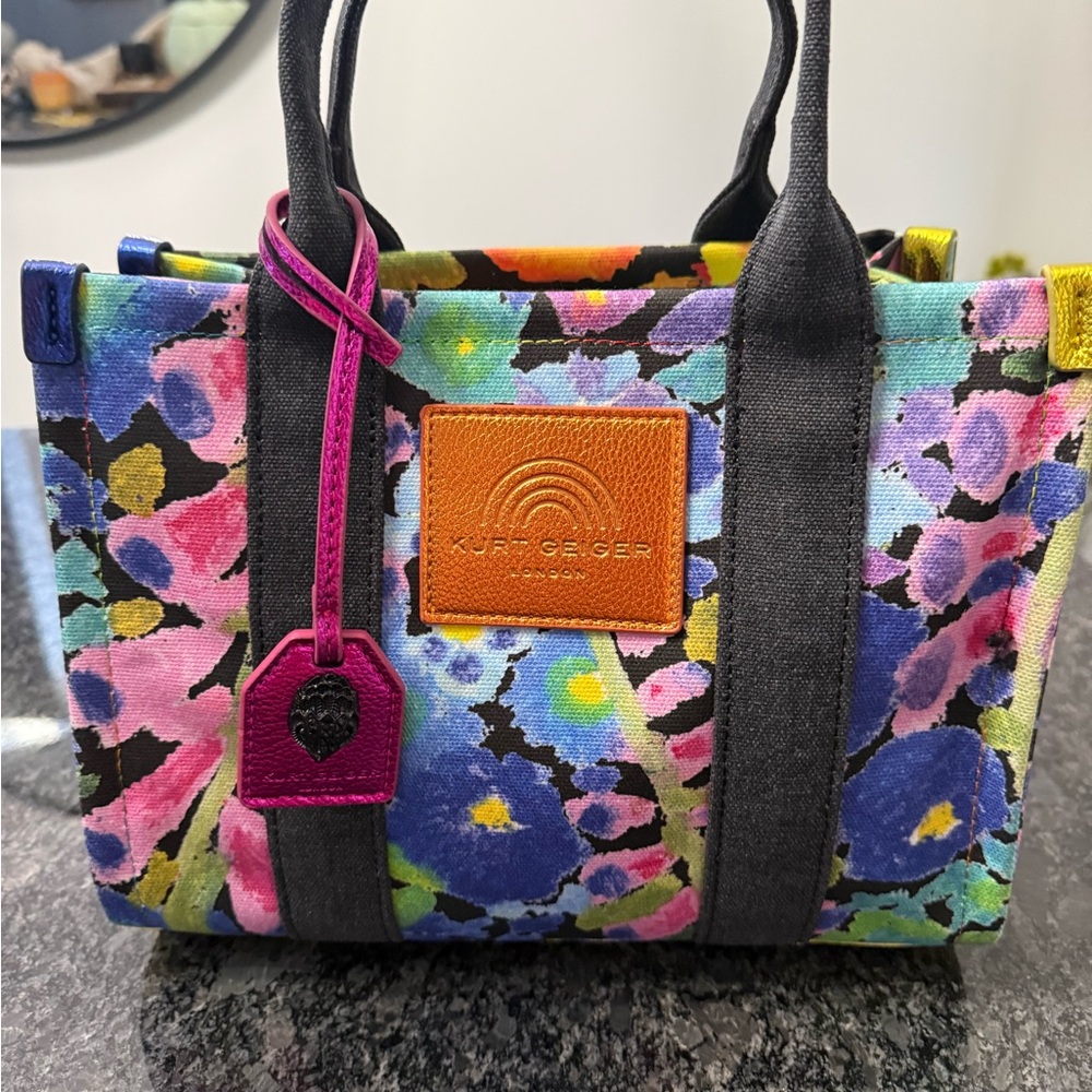 Kurt Geiger Floral Canvas Tote with Black Straps